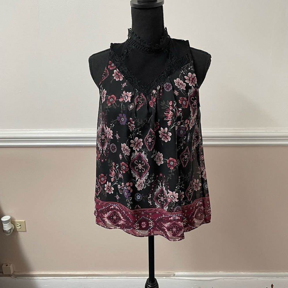 A. Byer High Neck Floral Tank Top